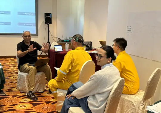The facilitator coaching a team at their table