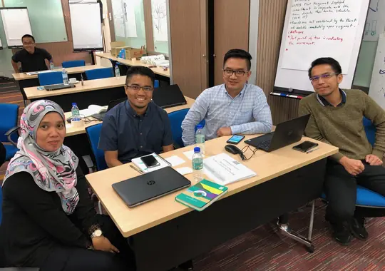 A small group working together at a table